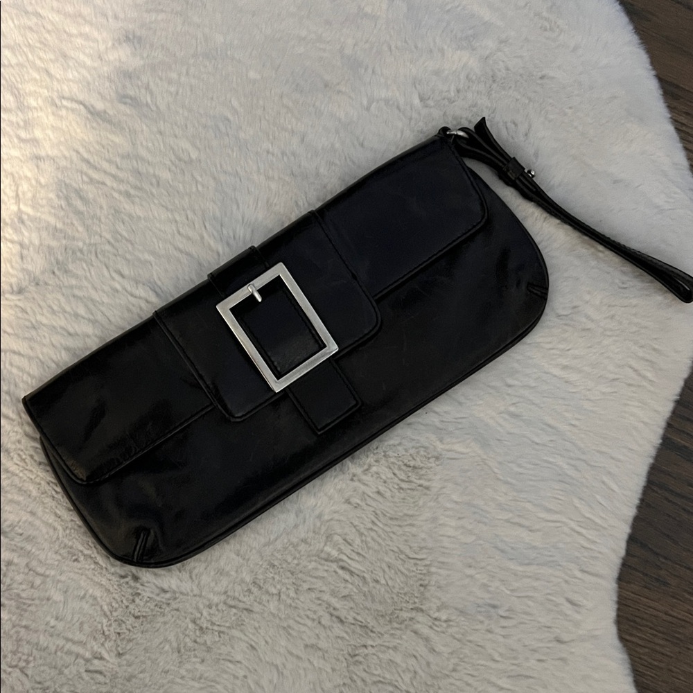Kenneth Cole Black Leather Clutch with Silver Buckle